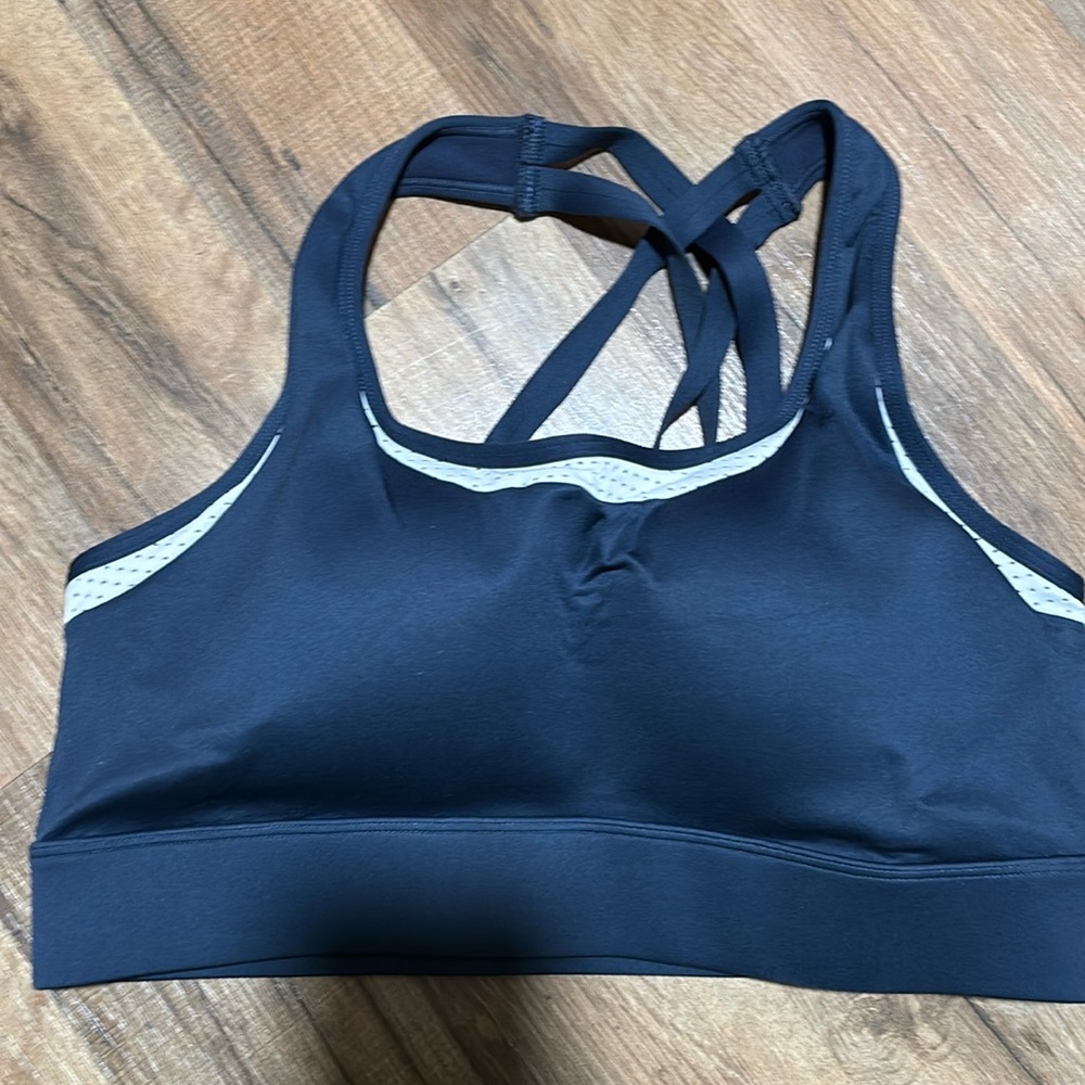 Zyia Primo Mesh Strappy Crisscross Back Navy Sports Bra Size L
